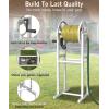 imageGarbuildman Ground Mount Garden Hose Reel Holds 125 Feet of 58Inch with 39 ft Leader Hose Brass Fitting Water Hose Holder Stand with Storage Rack ampamp 4 Spikes Base for Outdoor Lawn GreenWhite