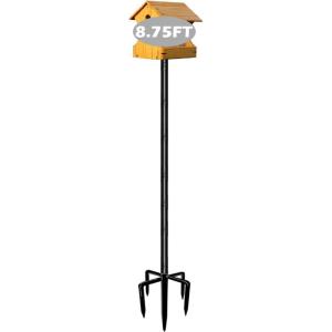 imageGarbuildman 105 Inch Bird Feeder Pole Kit Heavy Duty Bird House Pole Set for Deck Fence or Patio Railing Adjustable Universal Mounting Post Kit for Outdoors Matte Black 1 PackInsert Ground 1pack