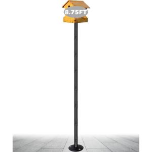 imageGarbuildman 105 Inch Bird Feeder Pole Kit Heavy Duty Bird House Pole Set for Deck Fence or Patio Railing Adjustable Universal Mounting Post Kit for Outdoors Matte Black 1 PackHard Ground 1pack