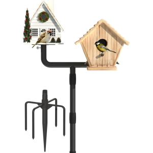 imageGarbuildman 105 Inch Smart Bird Feeder Pole with Reinforced 5Prong Base Adjustable Birdhouse Pole for Outdoors Heavy Duty Bird Feeder Stand Mounting Kit for Wild Birds Watching DoubleHeadTwohead
