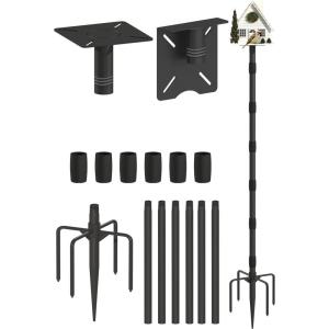 imageGarbuildman 105 Inch Smart Bird Feeder Pole with Reinforced 5Prong Base Adjustable Birdhouse Pole for Outdoors Heavy Duty Bird Feeder Stand Mounting Kit for Wild Birds Watching DoubleHeadOnehead