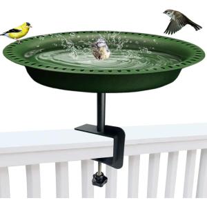 imageGarbuildman Deck Mounted Bird Bath Bowl Spa Birdfeeder ampamp Adjustable Unheated Birdbath with Heavy Duty Clamp for Outdoor Garden Oval Style Brown galGreen