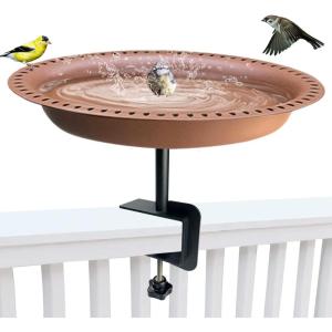 imageGarbuildman Deck Mounted Bird Bath Bowl Spa Birdfeeder ampamp Adjustable Unheated Birdbath with Heavy Duty Clamp for Outdoor Garden Oval Style Brown galBrown