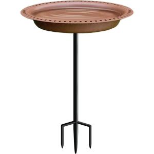 imageGarbuildman ExtraLarge Freestanding Birdbaths Bowl Detachable Decoration Spa with Metal Stake Stand ampamp Birdfeeder for Outdoor Garden Oval Style ChocolateChocolate