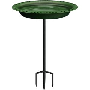 imageGarbuildman ExtraLarge Freestanding Birdbaths Bowl Detachable Decoration Spa with Metal Stake Stand ampamp Birdfeeder for Outdoor Garden Oval Style ChocolateGreen