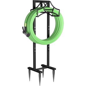imageGarbuildman Garden Hose Holder Stand Outdoor Water Pipe Metal Reel Rack Shiny Black4Spike Volcano