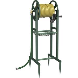 imageGarbuildman Ground Mount Garden Hose Reel Holds 125 Feet of 58Inch with 39 ft Leader Hose Brass Fitting Water Hose Holder Stand with Storage Rack ampamp 4 Spikes Base for Outdoor Lawn GreenGreen