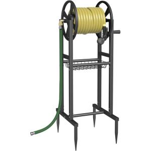 imageGarbuildman Ground Mount Garden Hose Reel Holds 125 Feet of 58Inch with 39 ft Leader Hose Brass Fitting Water Hose Holder Stand with Storage Rack ampamp 4 Spikes Base for Outdoor Lawn GreenBlack